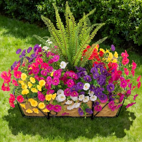Image of Artificial Flowers Fake Plants for Outdoors Decoration, 12 Bundles Silk Morning Glory with Boston Fern Realistic UV Resistant Faux Flowers for Outside Planter Yard Patio Garden Home Indoor Urn
