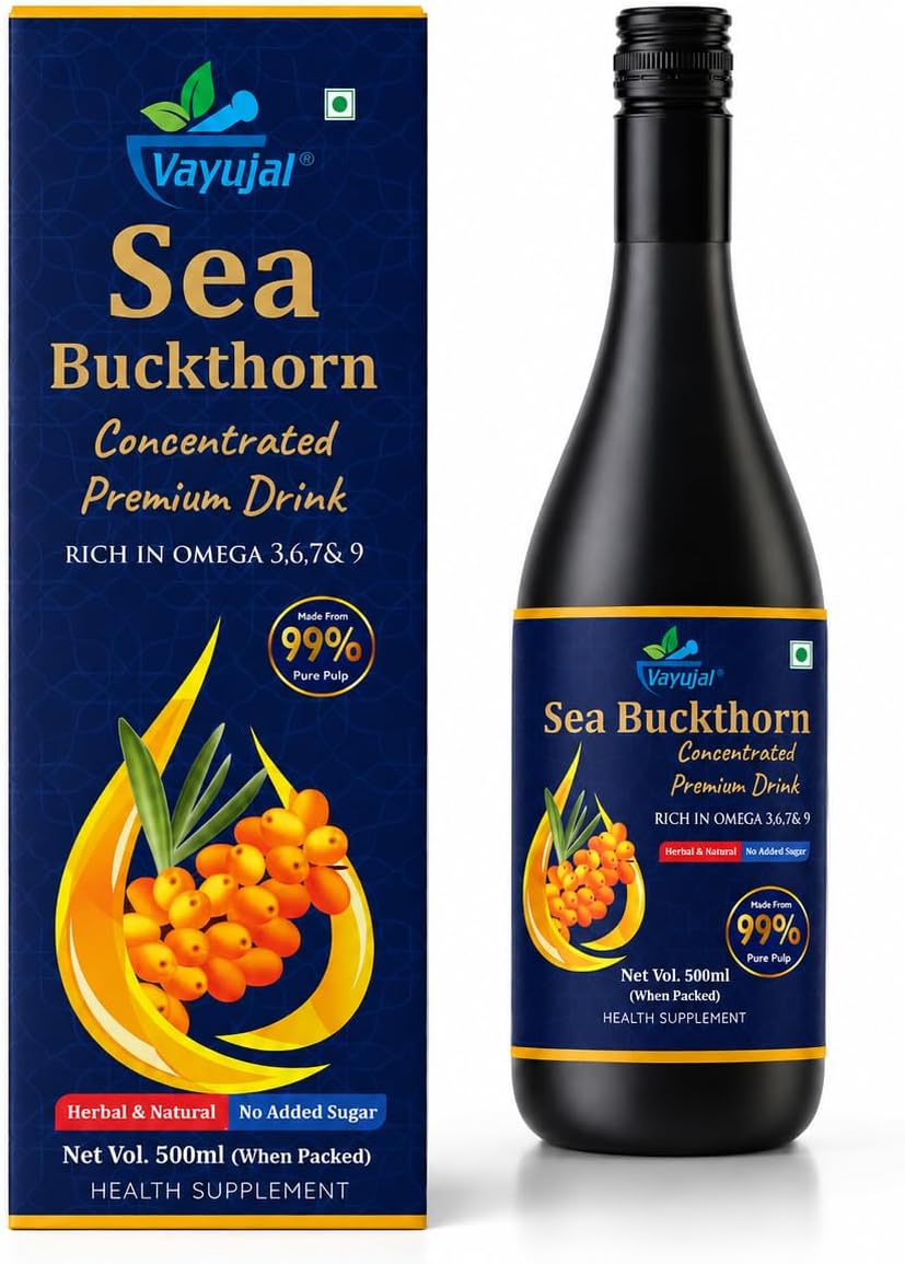 - Sea Buckthorn Pulp Juice 500ml | Rich in Omega 3, 6, 7 & 9 with Natural Vitamin C | Antioxidant & Immunity Support | Supports Gut, Skin & Heart Health | Herbal Wellness Drink | 500ml