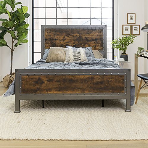 New-Rustic-Queen-Industrial-Wood-and-Metal-Bed-Includes-Head-and-Footboard 61D+COqANEL