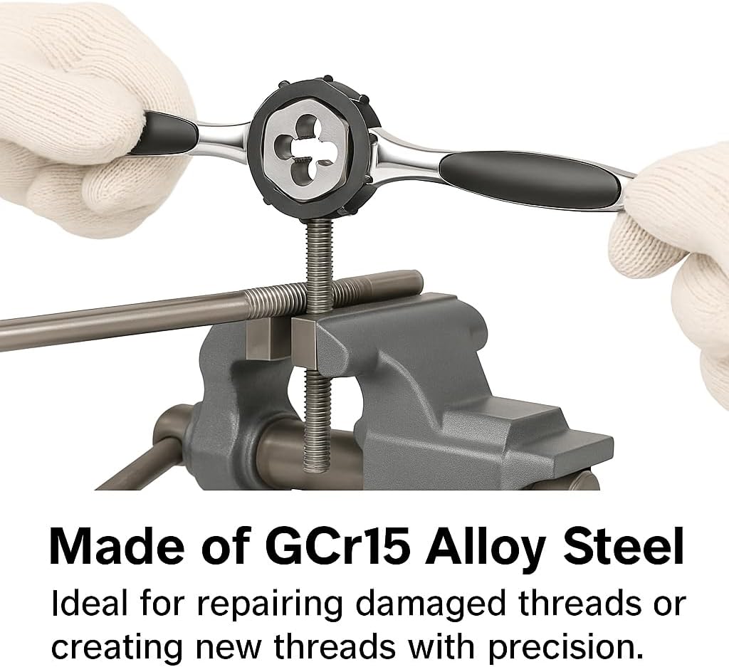 1"-8 Thread Tap and Die Set HSS Tap with GCr15 Alloy Steel Hex Die Right Hand Thread Repair Tool for Metalworking and Machinery