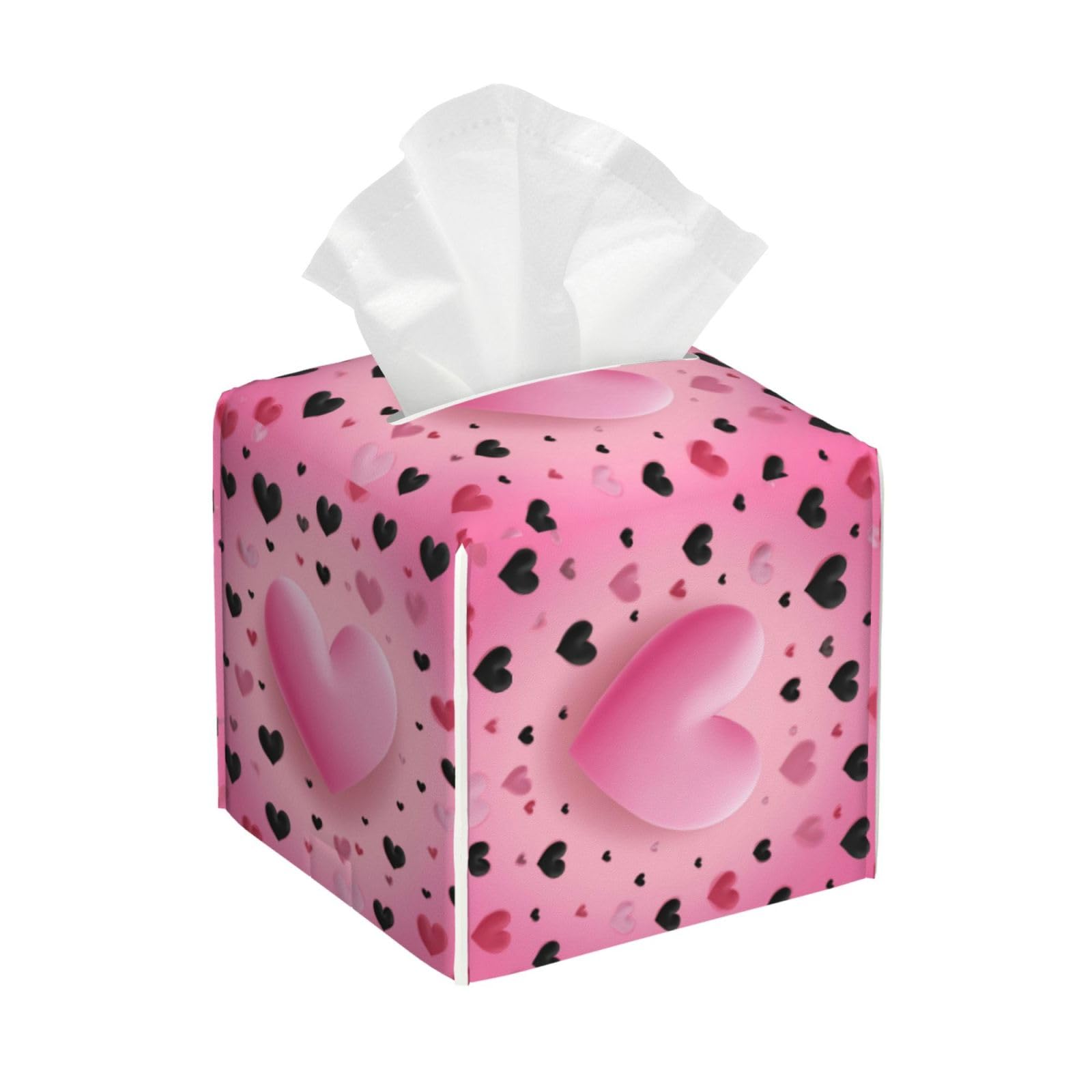 Pink Love Heart Tissue Box Cover Square Cube Boxes