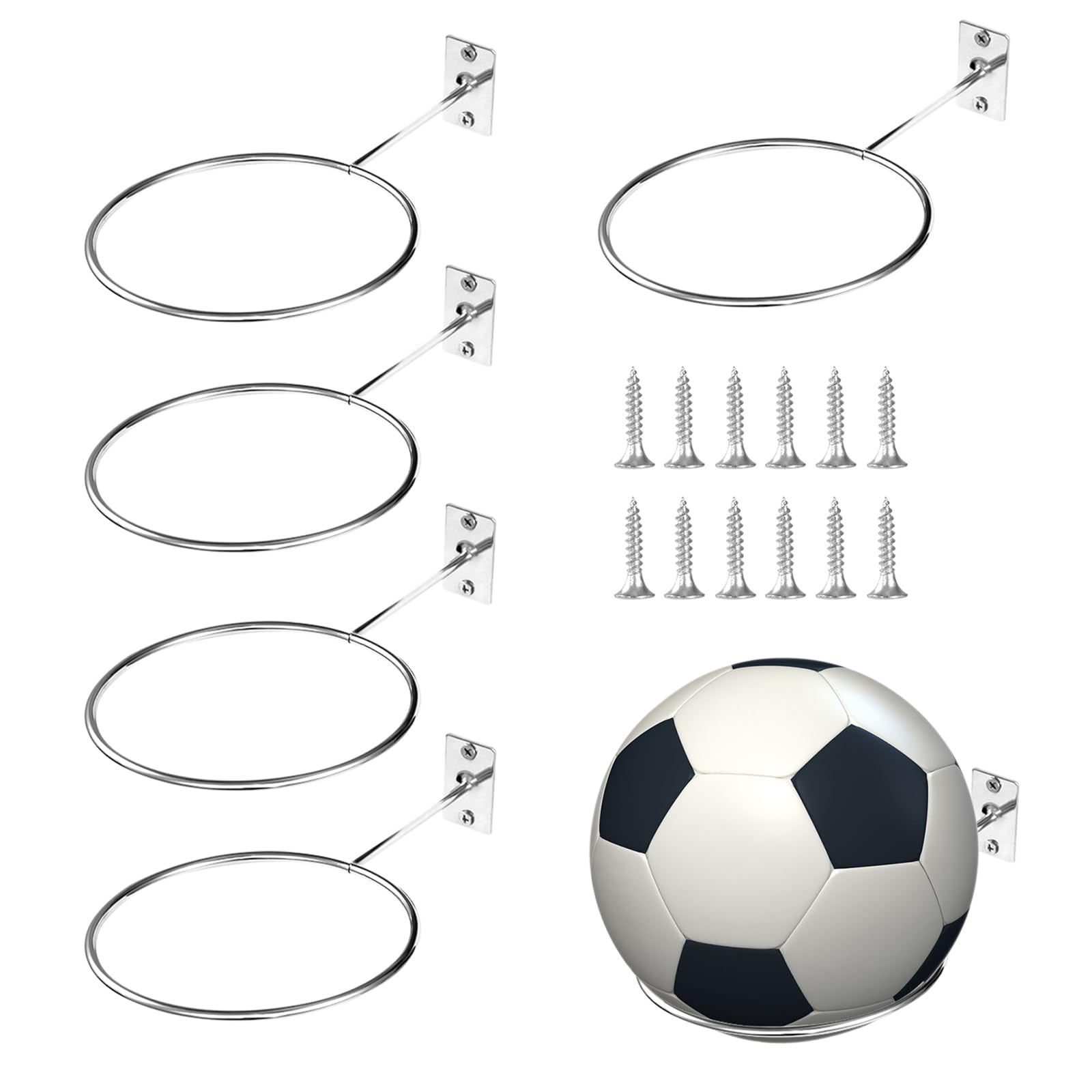 Soporte de Pared para Balones Soporte de Exhibición de Pelota con Tornillos 6 Piezas Plata para Baloncesto Fútbol Voleibol