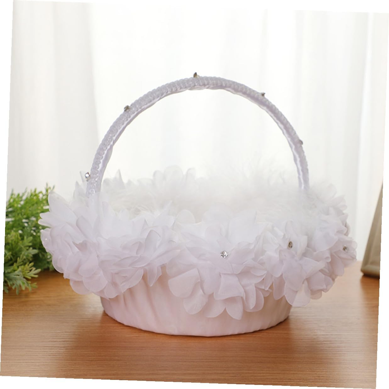 SHINEOFI Wedding Flower Girl Basket Lace Floral Confetti Basket for Ceremony Party Supplies