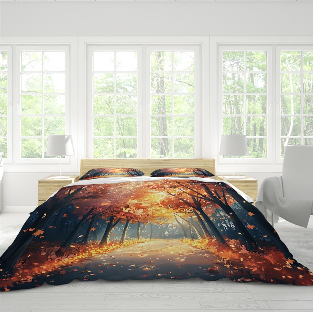 Fall Maple Forest Trails komplet pościeli 3-częściowy, poszewka na kołdrę z miękkiej mikrofibry z zamkiem błyskawicznym, 155 x 220 cm