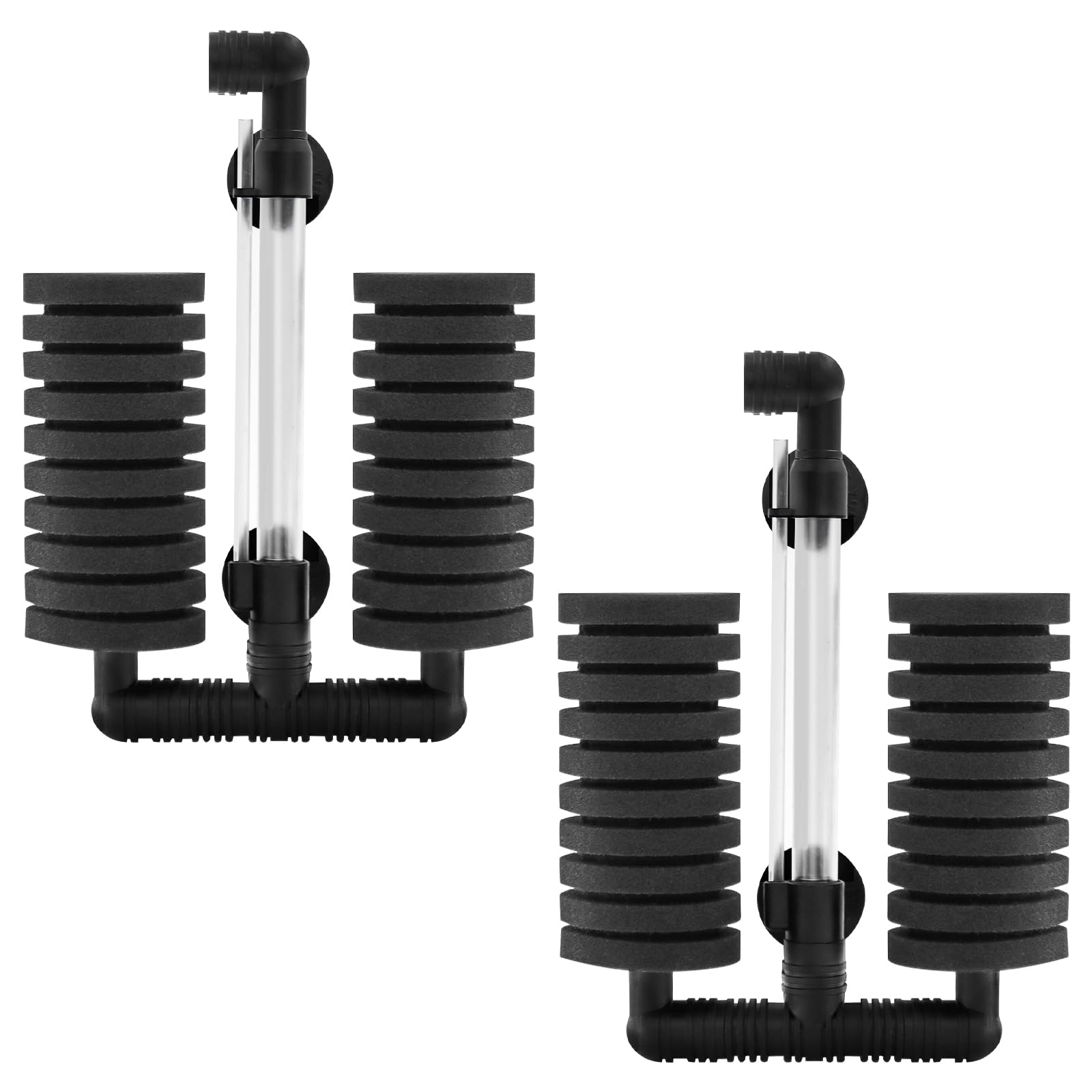 TOKSEO 2 Stück Aquarium Doppel Schwammfilter Aquarium Set, Luftheber Aquarium Filter für Biologische und Mechanische Filterung, Schwammfilter für Bettas Garnelen Brüter