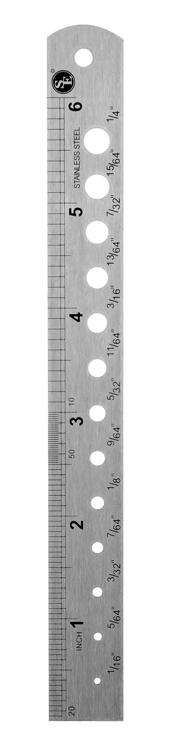 SE 6-Inch Stainless Steel Ruler with SAE/Metric Measurements and Drill Gauge - Precision Machinist Tool - 9263SR