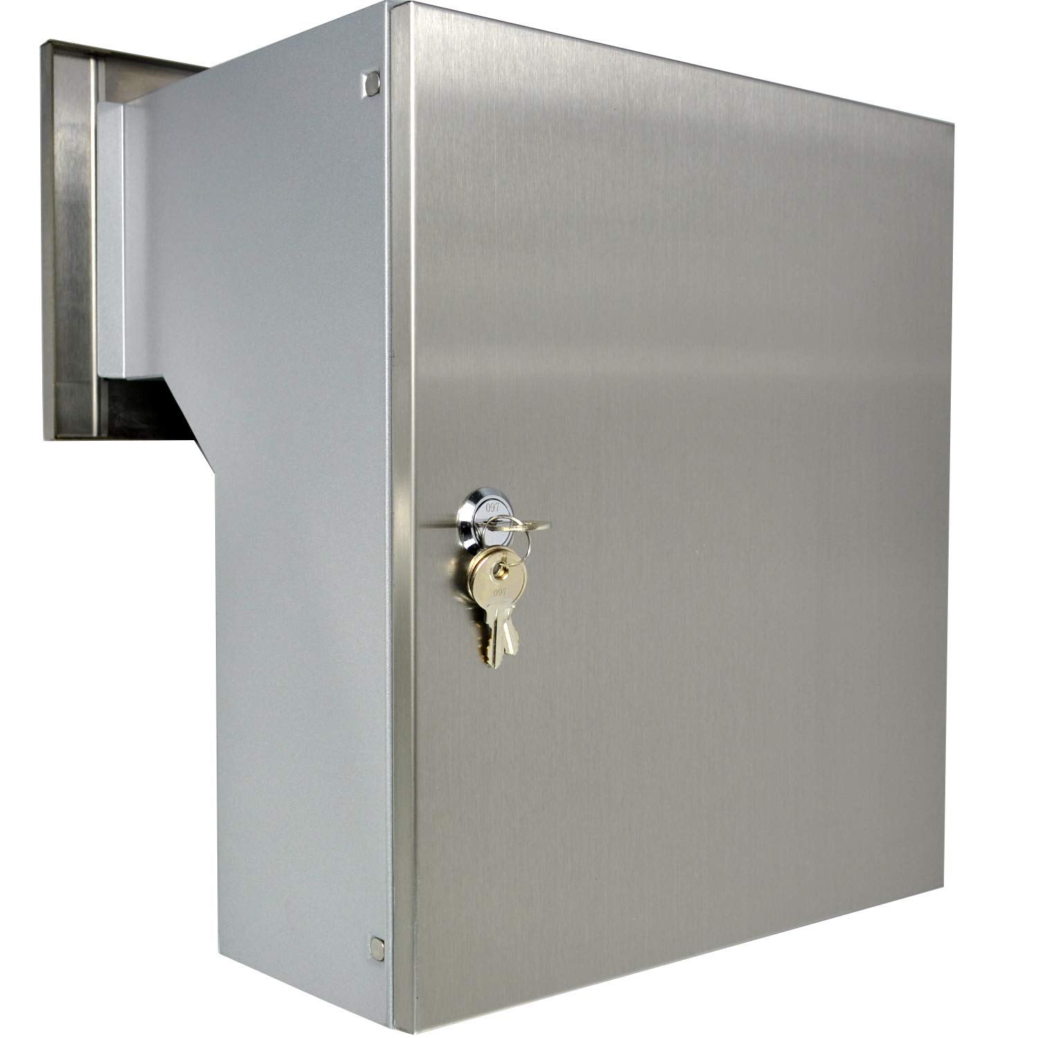 Buzón de Pared de Acero Inoxidable/Plata, Parte Delantera + Puerta Trasera V2A cepillada, 190 – 260 mm [mm] 3 Llaves Placa Frontal: 160 x 350 mm