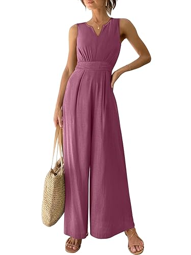 ANRABESS Jumpsuits for Women Summer Dressy Casual Linen Romper Sleeveless