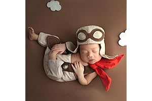 Newborn Photography Prop Boy with Pilot Hat, Suspender Pants, and Scarf