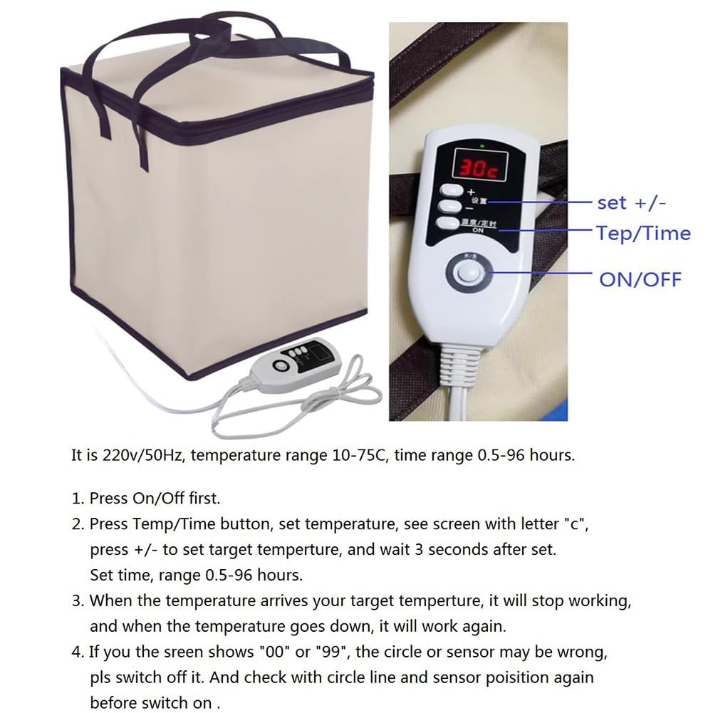 Caja Proofer con calentador – Bolsa de fermentación plegable y tarro de masa madre reutilizable – Herramientas de control de temperatura para hacer pan, yogur, natto y jabón