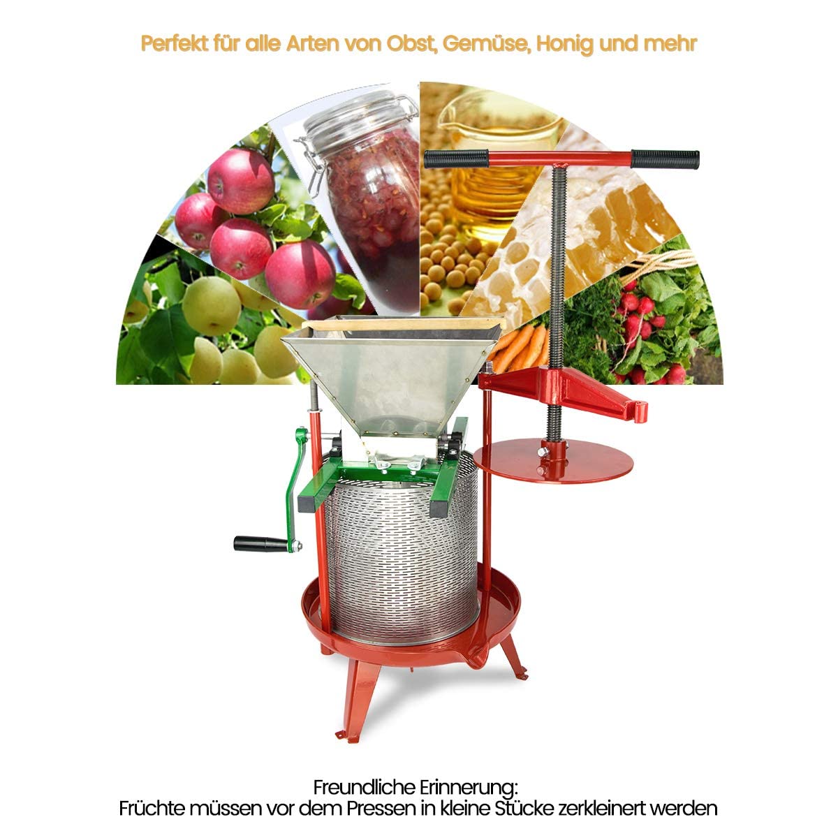 9L Spindel Obstpresse Apfelpresse Fruchtpresse aus Edelstahl mit T-Griff für Selbst Gemachten Natürlichen Saft, Traube, Beere, Apfel, Fruchtpresse Weinpresse