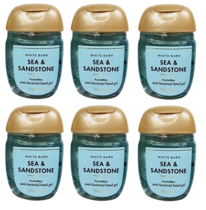 Bath and Body Works Classic and Seasonal Scents Pocketbac Hand Gel - Pack of 6-1 oz each (Sea and Sandstone)