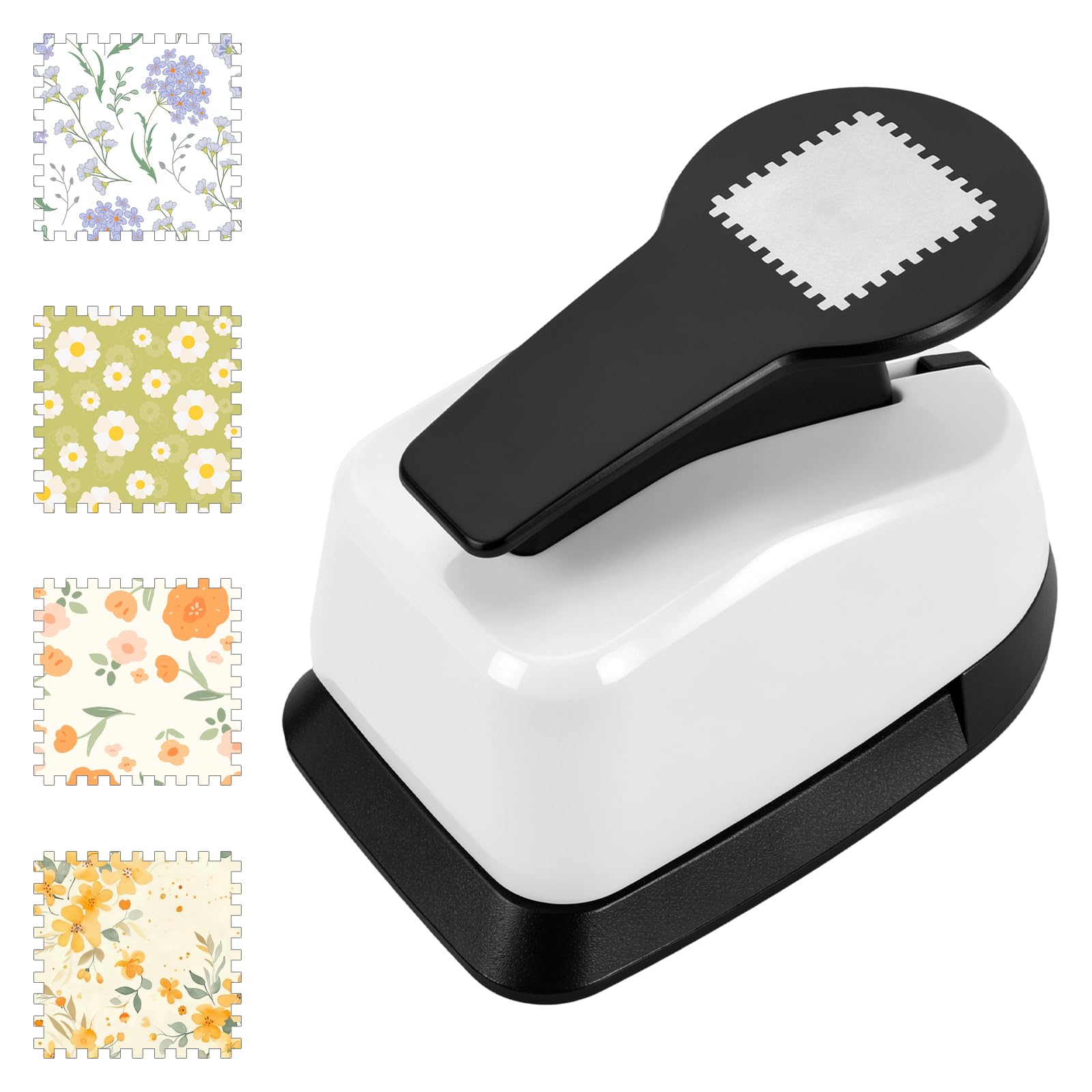 Square Postage Stamp Punch 1.5×1.5inch Lever Action Paper Craft Puncher with Scalloped Edge Decorative Hole Punch for Scrapbooking, Card Making and DIY Arts(Tooth Edge,1.9×1.9inch)