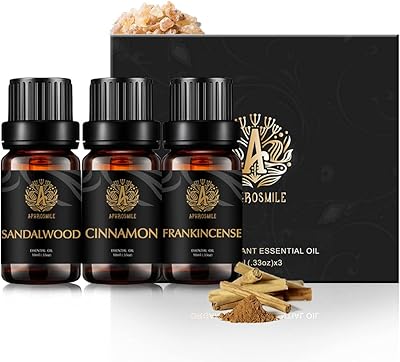 Aromatherapy Sandalwood Essential Oil Set for Diffuser, 100% Pure Frankincense Essential Oil Kit for Humidifier, 3x10ml Th...