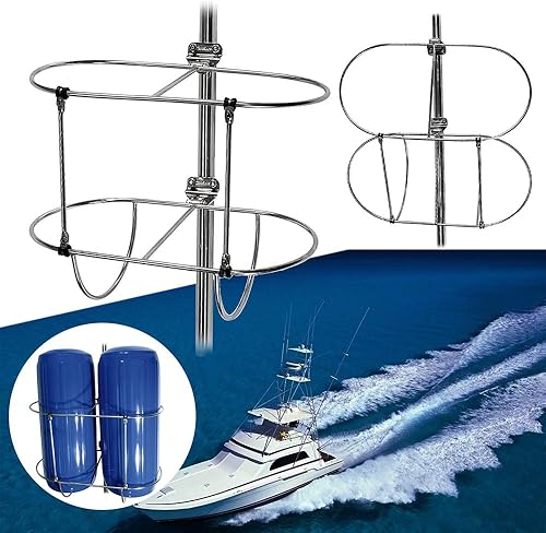 PROMOTOR Soporte de guardabarros doble de acero inoxidable para guardabarros de barco (apto para guardabarros de barco de 7, 9 y 11 pulgadas de