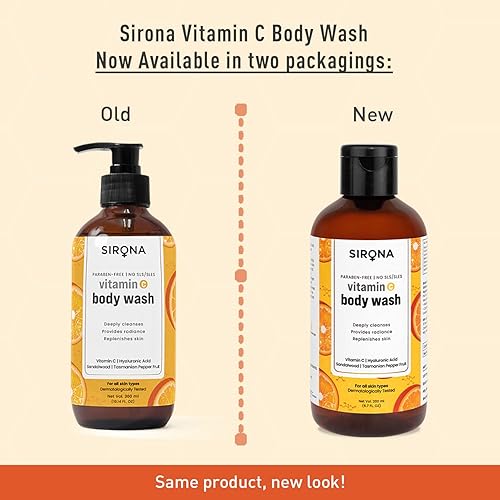 Miniatura 2 de Sirona Gel de ducha natural con vitamina C para hombres y mujeres, 6.8 fl oz, gel de ducha a base de gel con ácido hialurónico, sándalo y pimienta