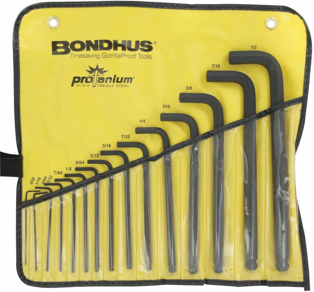Bondhus 10935 0.050-1/2" Ball End L-Wrenches in Vinyl Pouch, Set of 15