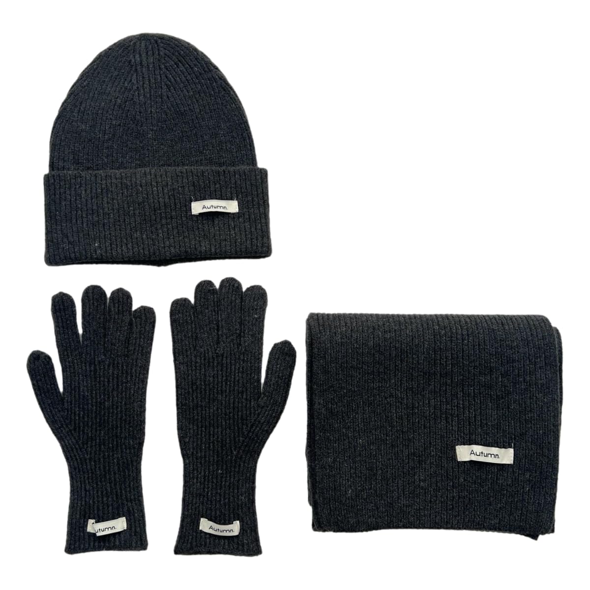 Set de gorro bufanda y guantes gris oscuro unisex de punto para invierno