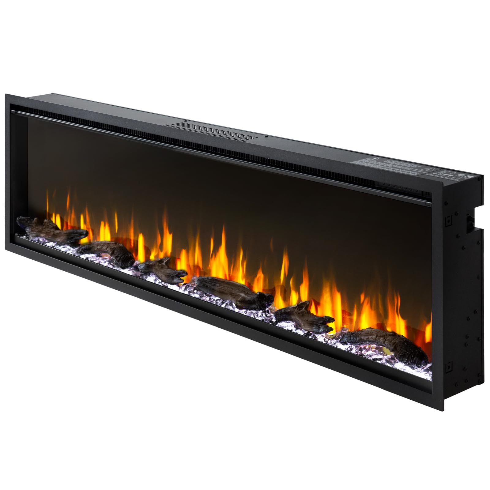 PuraFlame Herman 60 Inch Smart Linear Electric Fireplace in a modern living room setting.