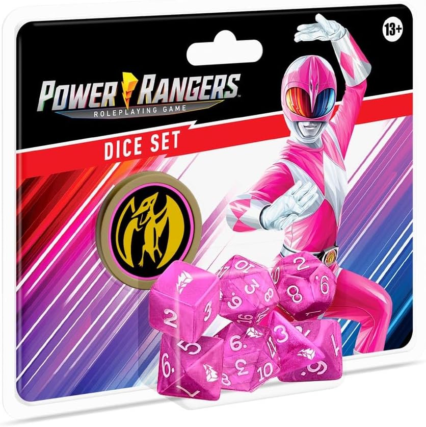 Reneagde Game Studios Power Rangers Roleplaying Game Dice- Yellow 8-Piece Dice Set, Custom Dice, Power Coin