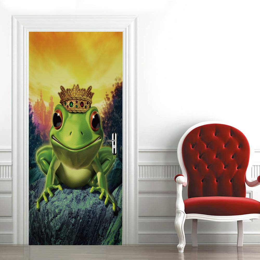 Poster porte 3D trompe l'oeil de grenouille 63x205 cm sticker adhésif