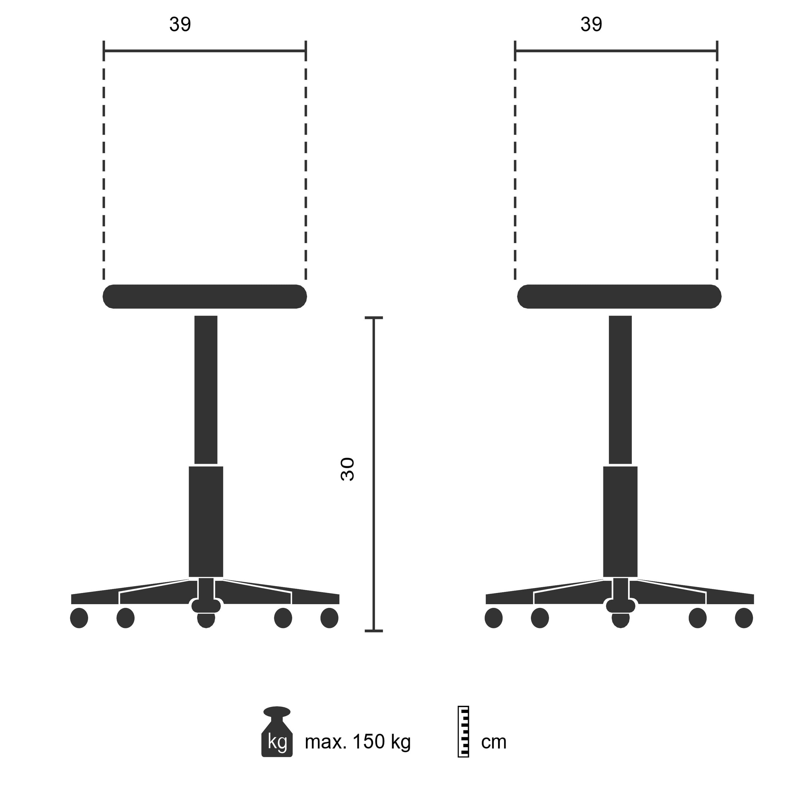 hjh OFFICE 830005 Taburete con Ruedas TIO-S Gris, Altura 32 cm, soporta hasta 150 kg, Taburete rodante, Plástico