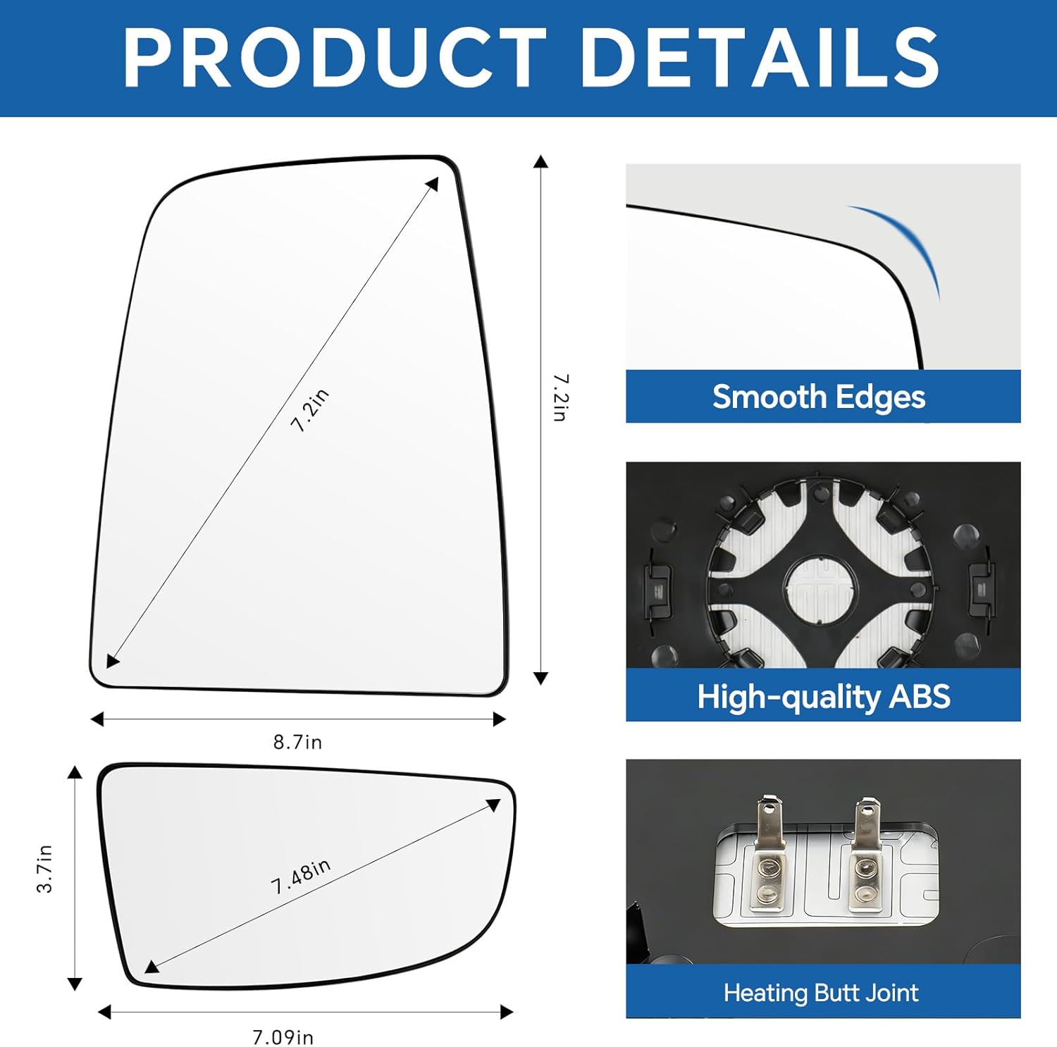 Driver Left Side Upper & Lower Mirror Glass for Ford Transit 150 250 350 2015-2023 MK8 (A Pair) -Heated Replacement with Backing Plate & 2 Clips