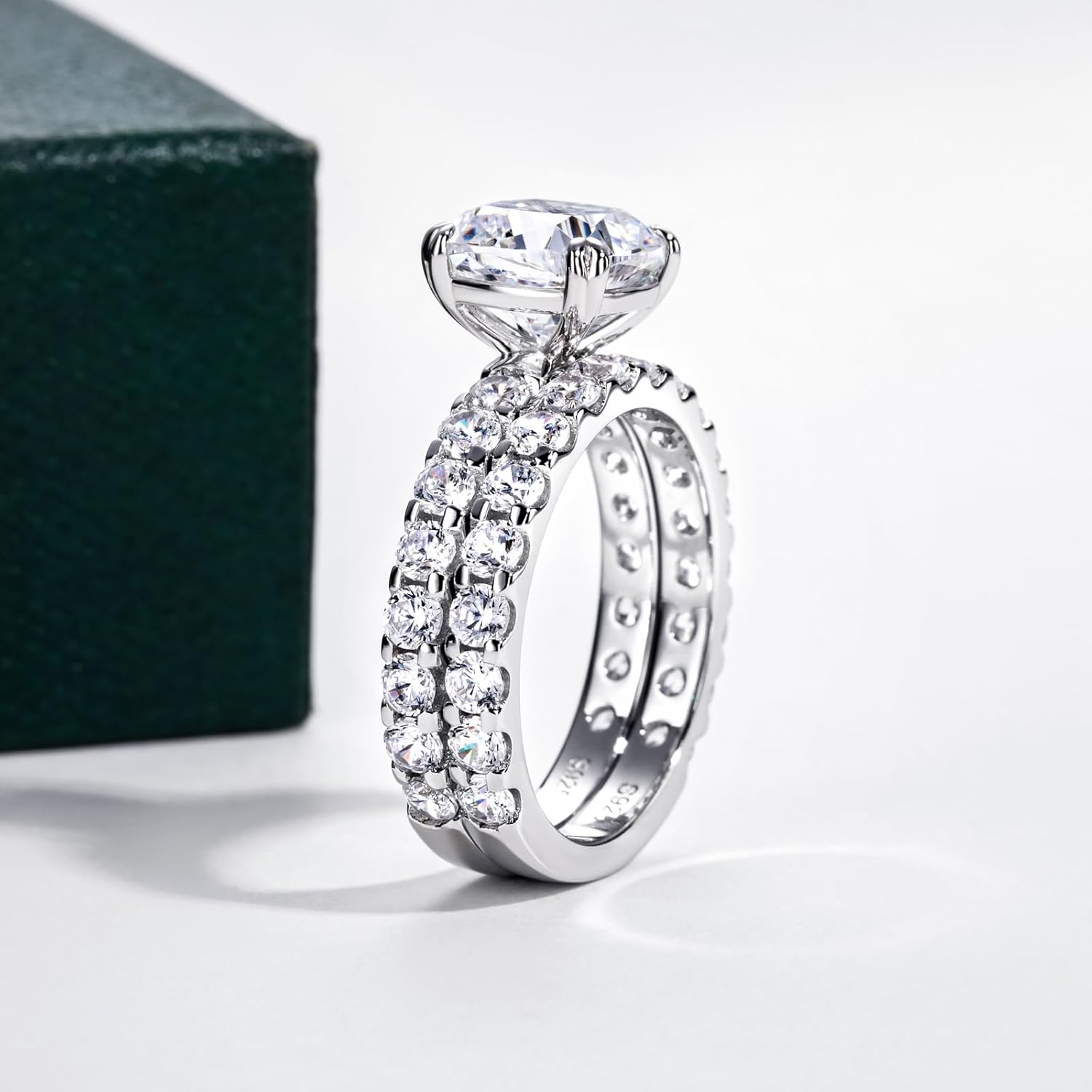 Bo.Dream 5A CZ Wedding Ring Set Oval/Cushion/Radiant Cut Engagement Rings for Women Platinum Plated 925 Sterling Silver - Image 2