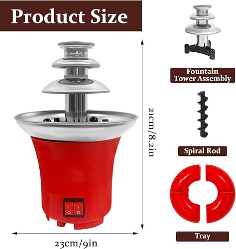 Miniatura 5 de Pequeña máquina de fuente de fondue de chocolate para fuente de chocolate con mantequilla de caramelo y queso para fiesta (rojo)