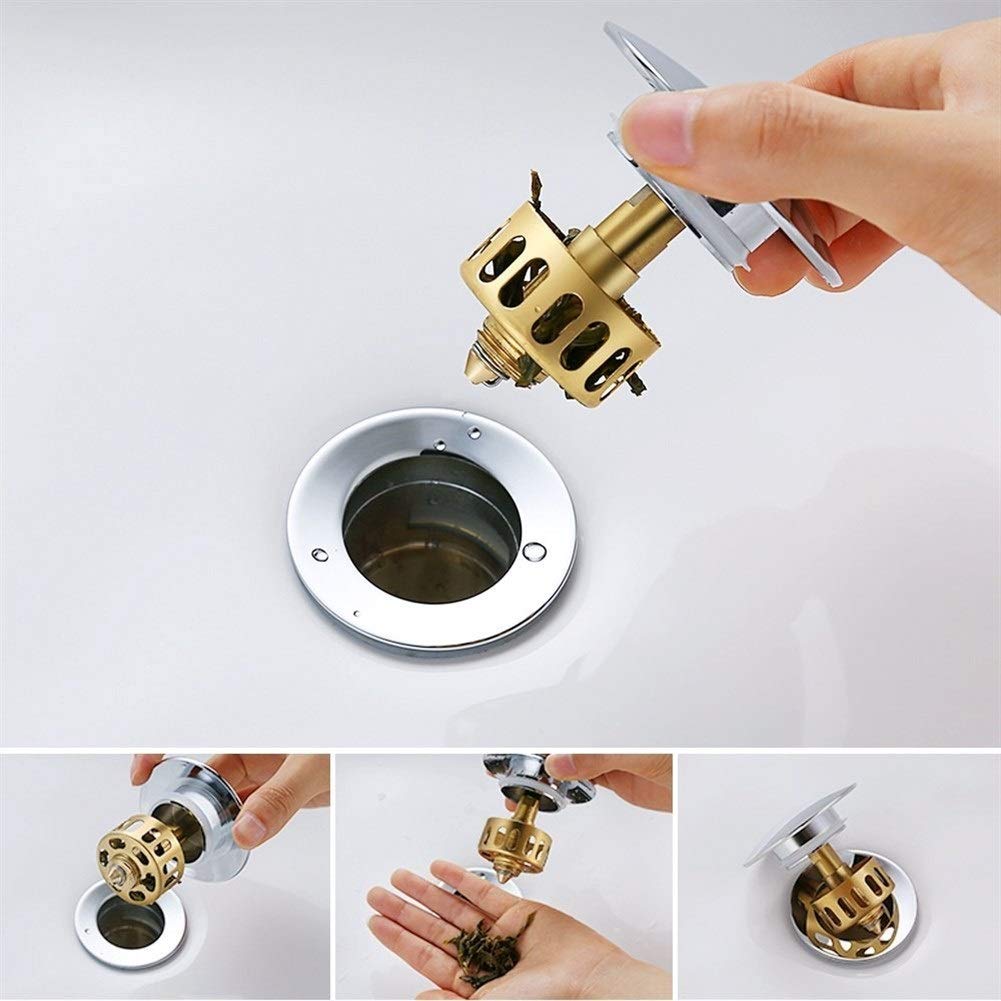 Tapones de Desagüe Lavabo Válvula Pop-up Universal Latón válvula desagüe Lavabo con Rebosadero, Válvula para Lavabo Built-in Anti obstrucción del tamiz