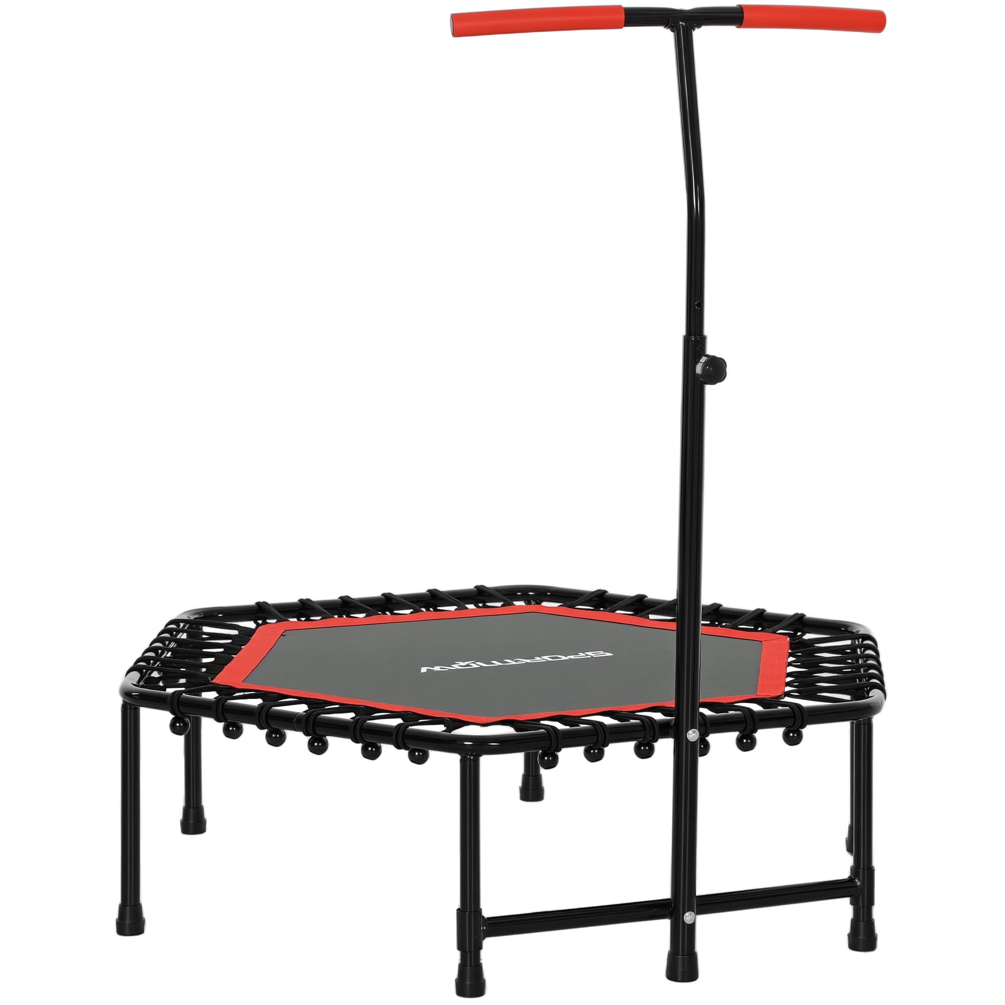 SPORTNOW Trampolín de Fitness 114x114x132 cm Cama Elástica Fitness con Mango Ajustable de 3 Niveles Marco de Acero para Entrenamiento Piernas Cuerpo en Hogar Oficina Gimnasio