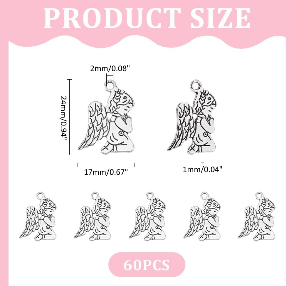 UNICRAFTALE 60Pcs Angel Charms Tibetan Style Alloy Pendants Praying Angel Pendants Jewelry Making Charms Metal Charm for Christmas Earrings Necklace Bracelet Supplies Craft Antique Silver - Image 3