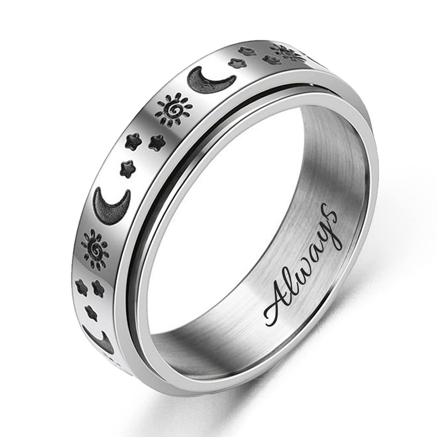 enhongenhong Wedding Band for Men and Women, Custom Engraving Promise Ring, Spinner Ring for Engagement and Wedding for Best Friend 2 Pcs