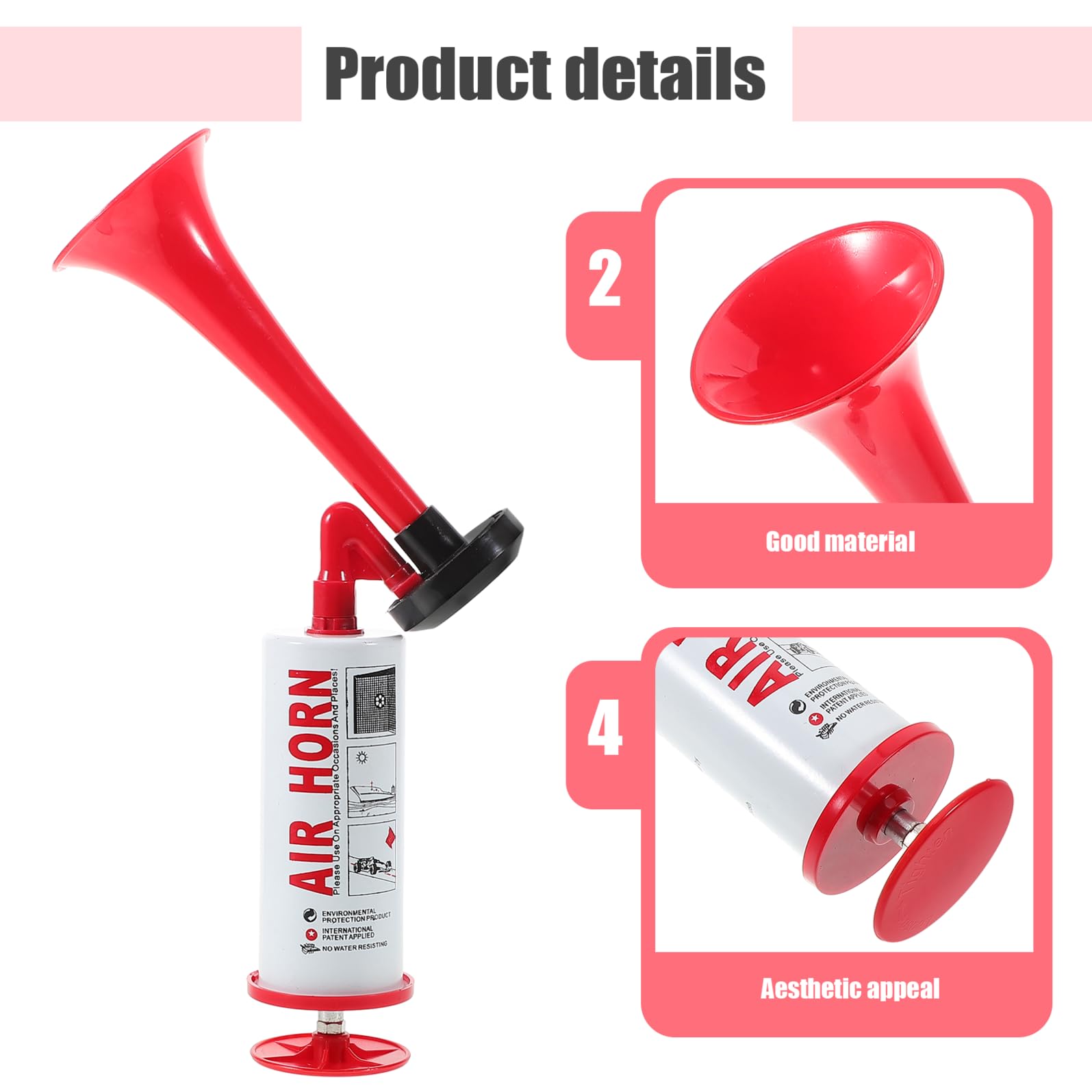 2 Stück Teiliges Airhorn Handheld Sporthorn Lautstark für Fußball Party Boot Signal Feuerwehr Notfall Rote Partytröte Vielseitig Einsetzbar
