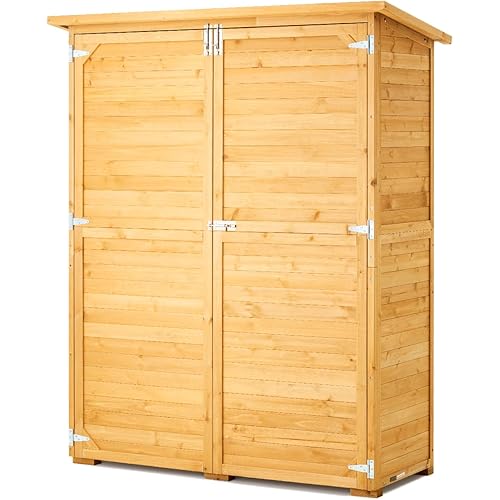 VEVOR Outdoor Storage Shed, Large Wooden Outside Storage Cabinet with Waterproof Roof and Metal Frame, Double Lockable Doors Garden Tool Shed Storage House Cabinet with Shelves, 55.1"x23.6"x67.5"