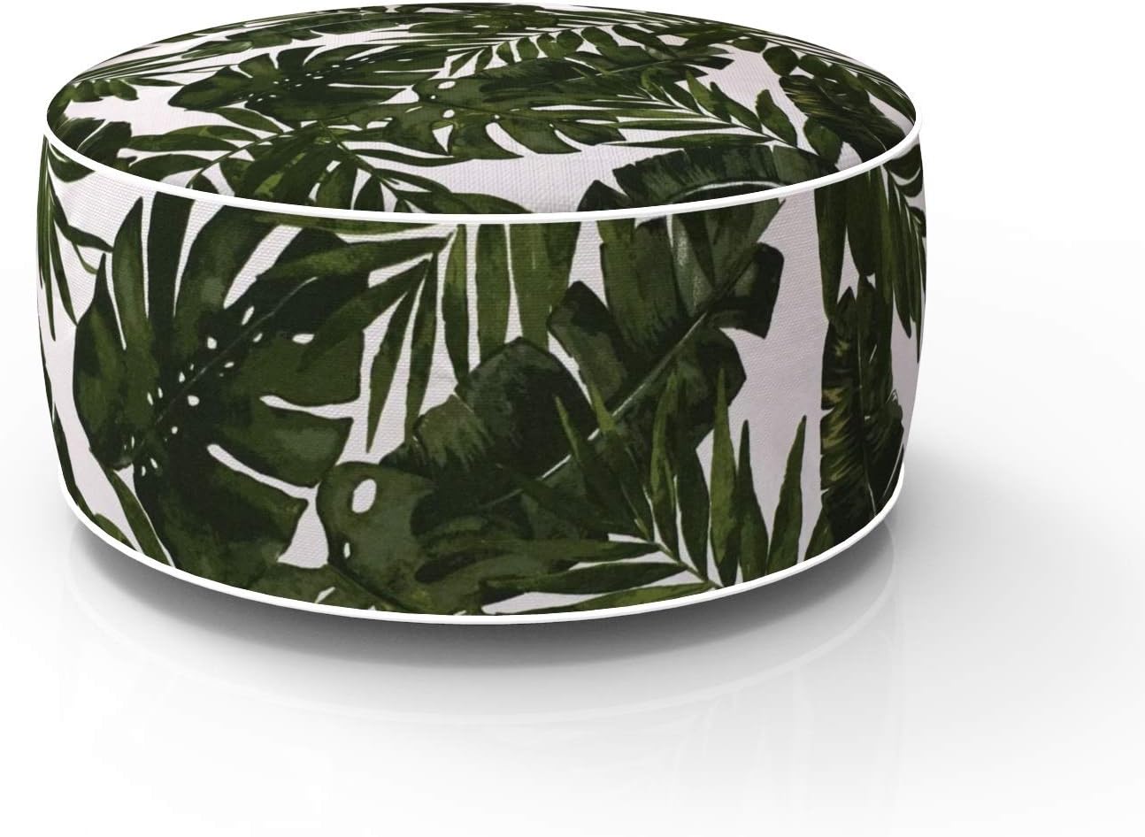 FBTS Prime Inflatable Footstool Ottoman Dark Green Leaf Round 21x9 Inch Patio Foot Stools and Ottomans Portable Footrest