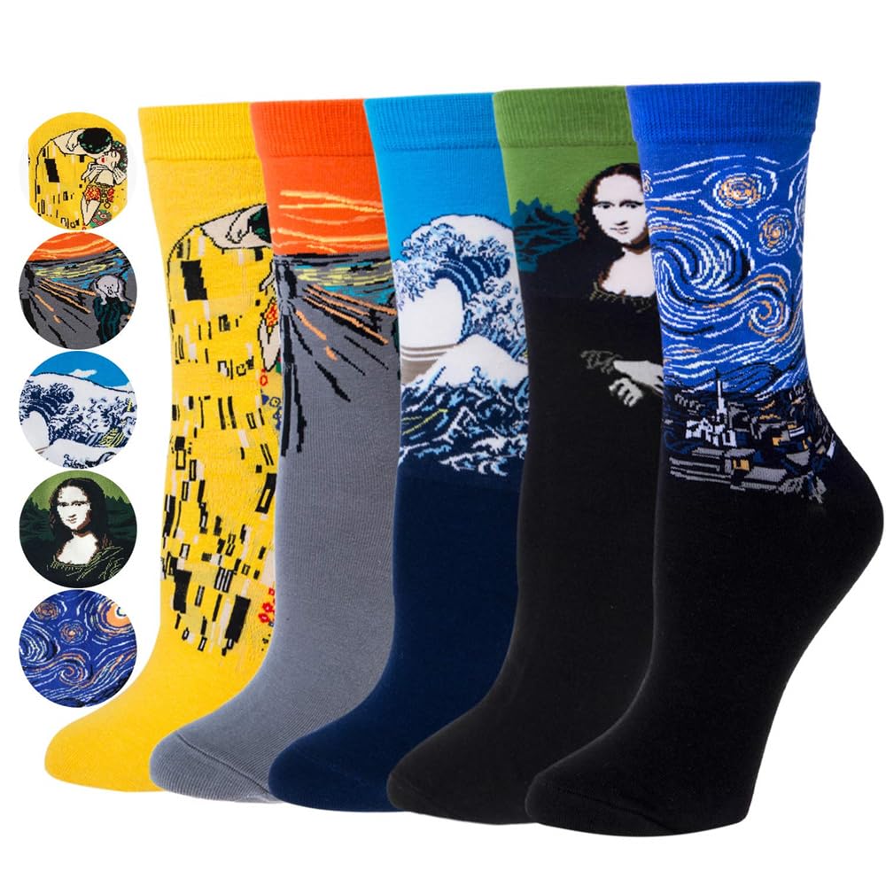 Men's Colorful Fun Dress Socks Novelty Painting Socks Fancy Funny Casual Combed Cotton Crew Socks Unique Striking Design for Running Skateboarding Hiking Sports Daily Use Pair