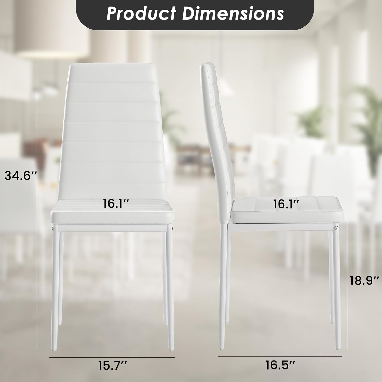 Farini Set of 2 White PU Leather Dining Chairs for Kitchen, Modern Side Chairs with Sturdy Metal Frame