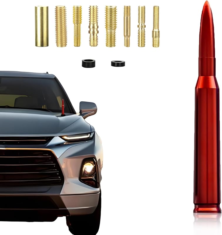 Antena Automotiva Decorativa em Formato de Projétil 50 Cal Vermelha Seprochoo para GMC, Chevrolet, Dodge e Ford