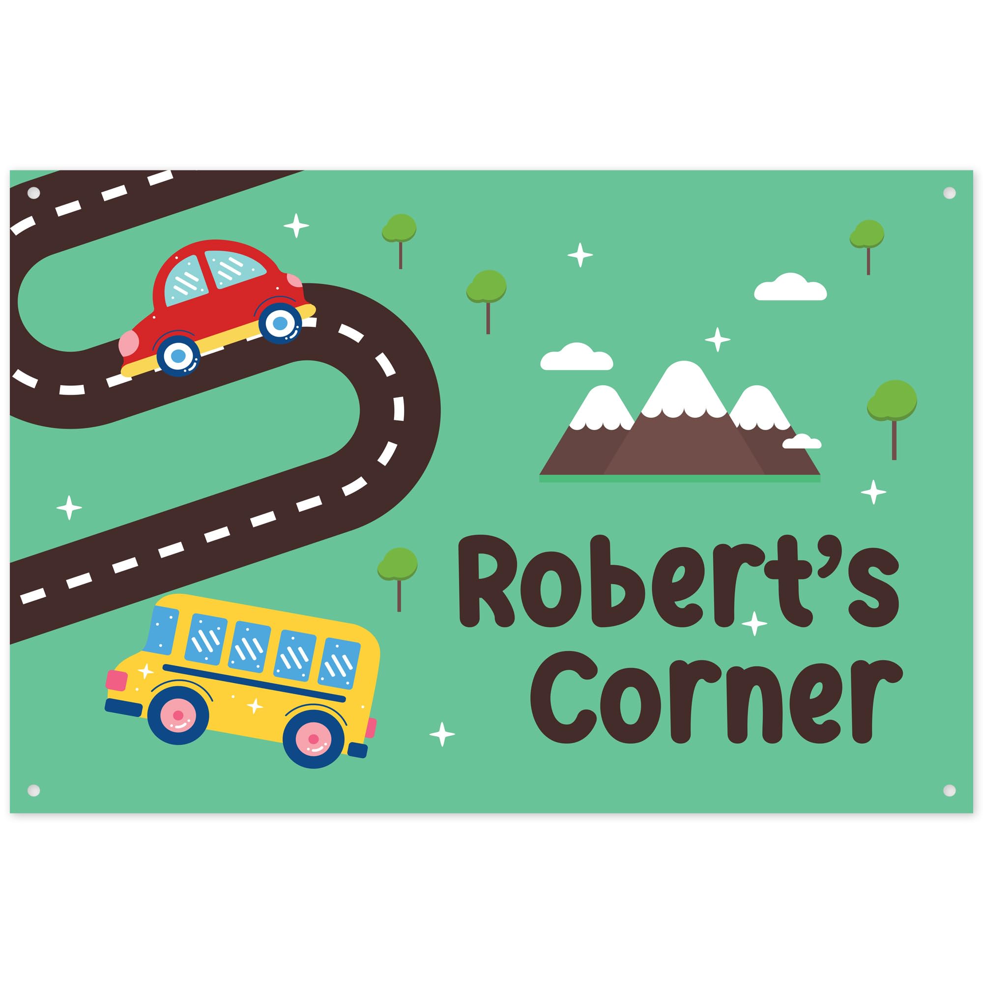 Customized Kid Room Sign, Personalized Name For Bedroom Nursery Room Wall Decor Kids With Cars and Bus Sign, 10x14 Inches, Rust Free ACM, Fade