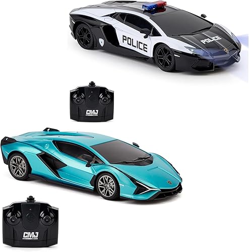 CMJ RC Cars Paquete doble Lamborghini Sian + Lambo Police RC Car Pack con licencia oficial perfecto para los fanáticos de Lambo Racing
