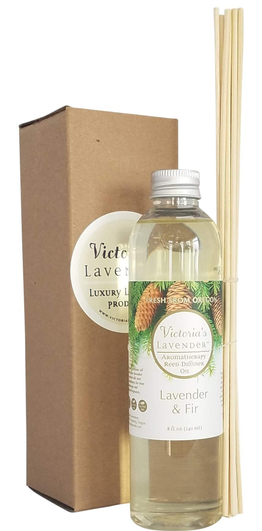 Fir & Lavender Essential Oil Reed Diffuser Refill — Natural Aromatherapy Essential Oil for Reed Diffusers — Made in USA, Home & SPA by Victoria's Lavender — Up to 1 Year Supply, 8oz