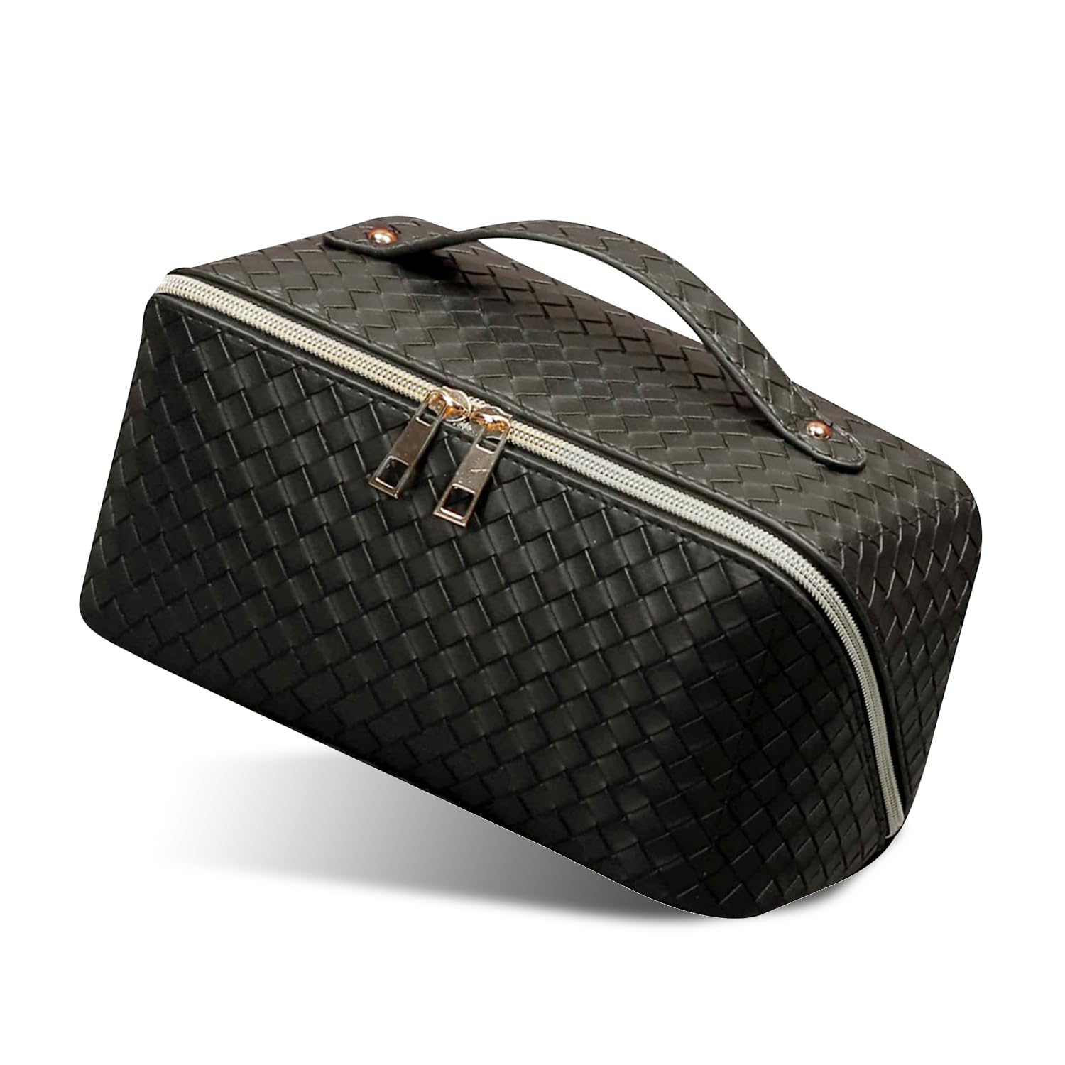 SULIVES PU Large Capacity Makeup Bag - Travel-Friendly Cosmetic Organizer for Women, Perfect for Storing Beauty Essentials, Brushes, and Toiletries, Black