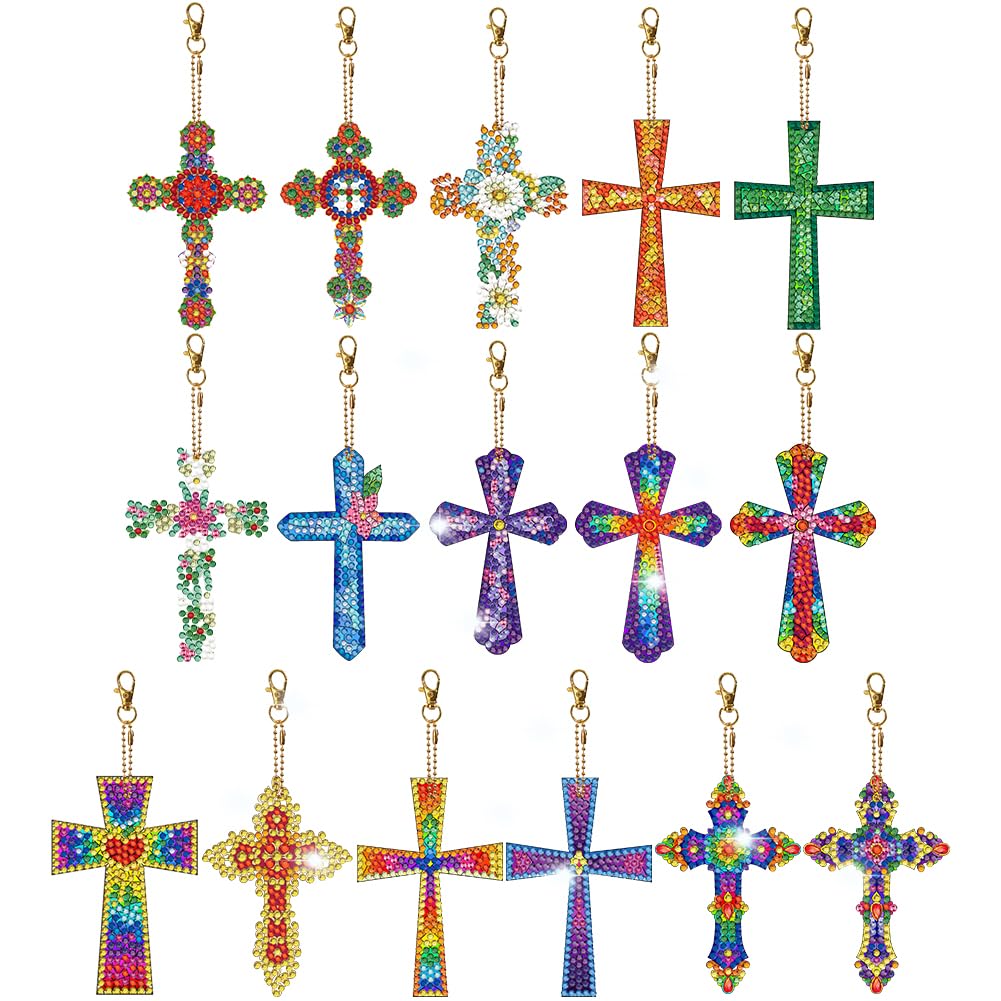 Porte-clés diamant 5D croix en lot de 16 pièces pour débuter le diamond painting