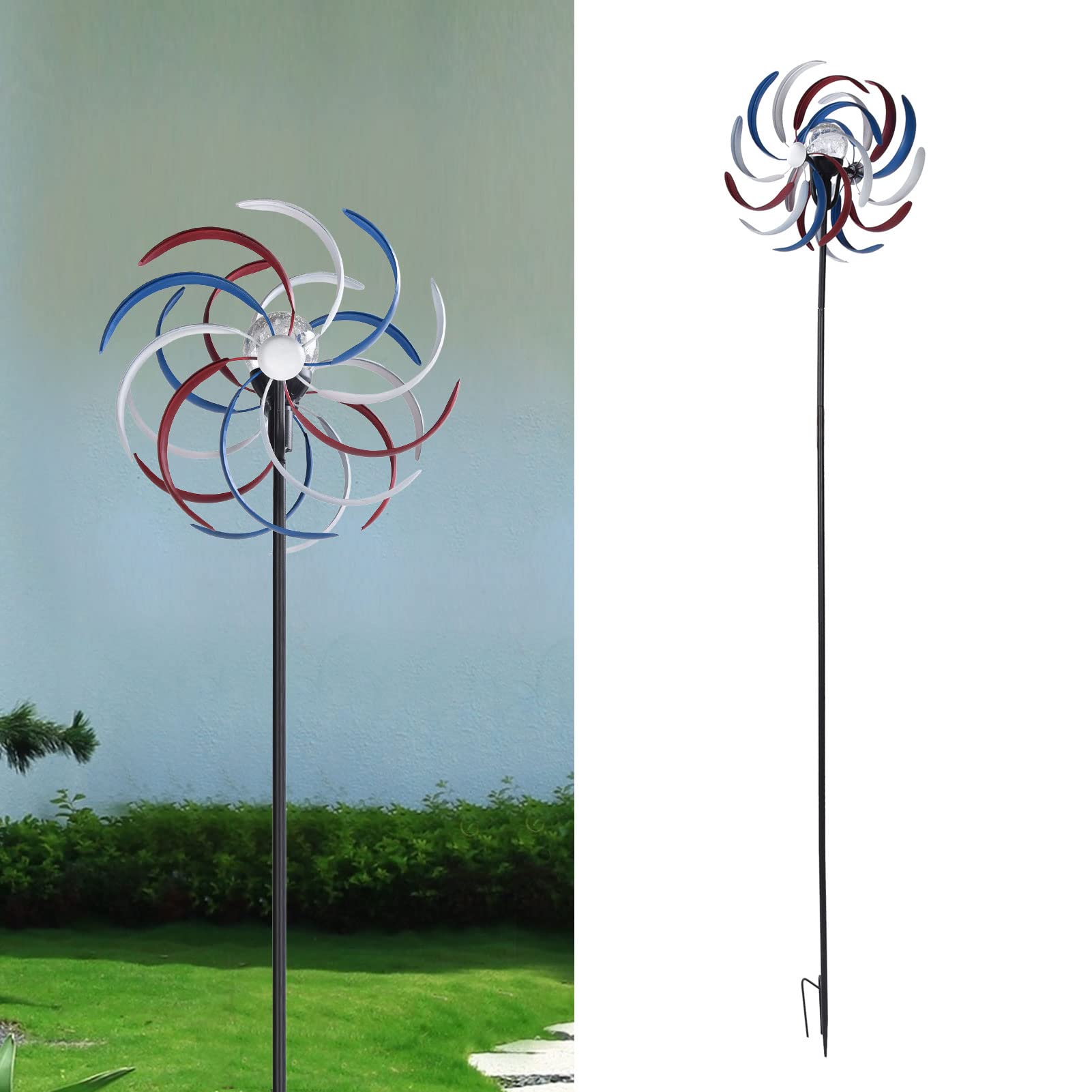 Girandole a Vento in Metallo per Esterni Mulino a Vento da Giardino a Luce LED Mulino a Vento Ad Energia Solare con Picchetto da Terra per la Decorazione di Prati da Giardino