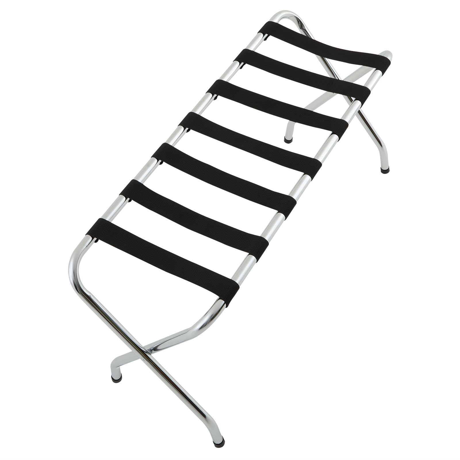 IDIMEX Porte-Valise Voyage en métal chromé, Support-Bagages Accessoire de Chambre hôtel pour Sac de Voyage et Valise, Support Valise Pliable avec 7 Sangles de Maintien