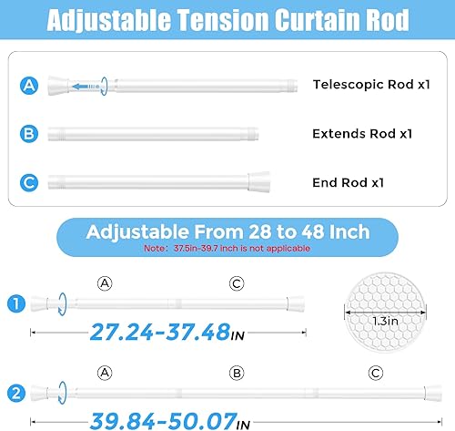 Miniatura 8 de 2 barras de cortina de resorte negras de 18 a 28 pulgadas, barra de cortinas de ventana de sótano de 78 pulgadas de diámetro, barra de cortina de