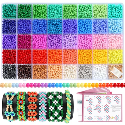 4mm Seed Beads for Jewelry Making Funtopia 39 Colors Uniform Small Beads for Bracelet Making Kit 3900pcs Seed Bead Kit with Instructions Tiny Craft for DIY Art Jewelry Making
