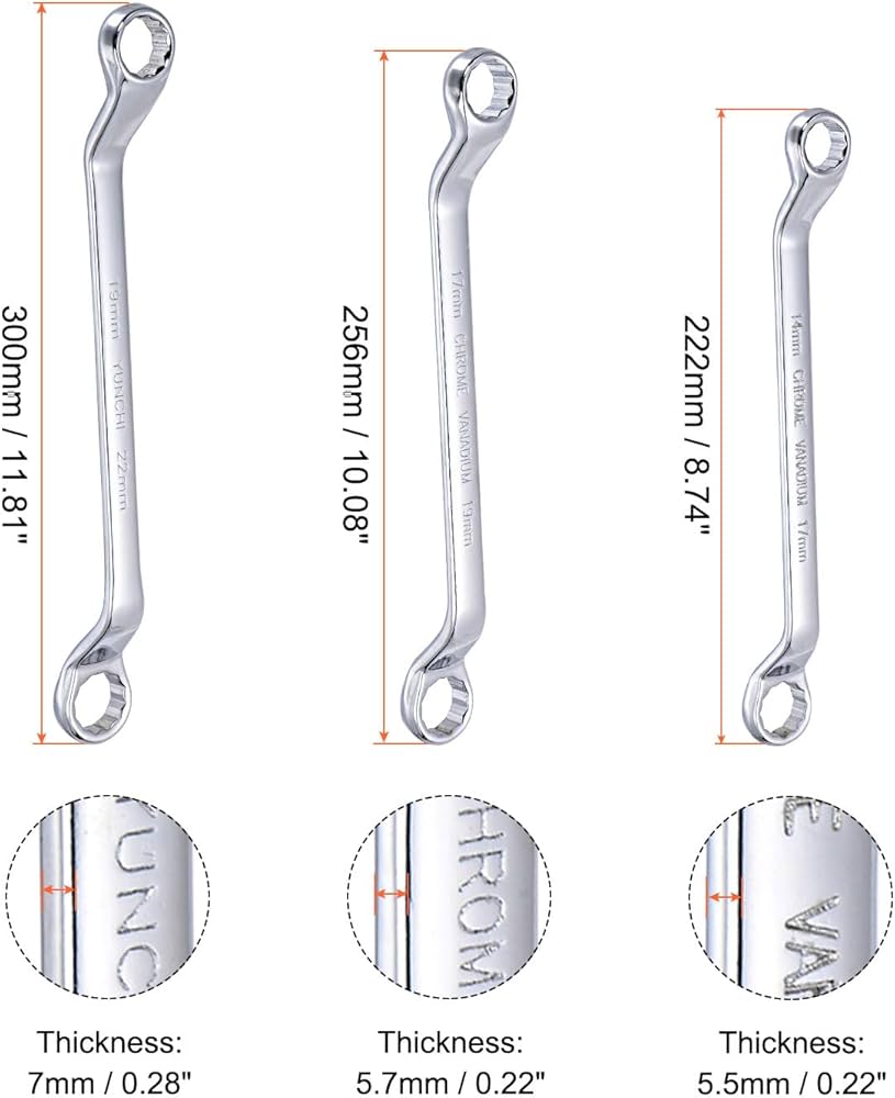 22mm X 24mm Metric 12 Point Offset Double Box End Spanner Chrome Plated, Cr- V | UK