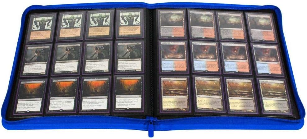 BCW Z-Folio LX Zipper Portfolio - Premium Blue Leatherette 12-Pocket Playset Album - Secure Zipper - 480 Card Capacity - Card Collector's Dream - Card Organizer - Trading Card Storage